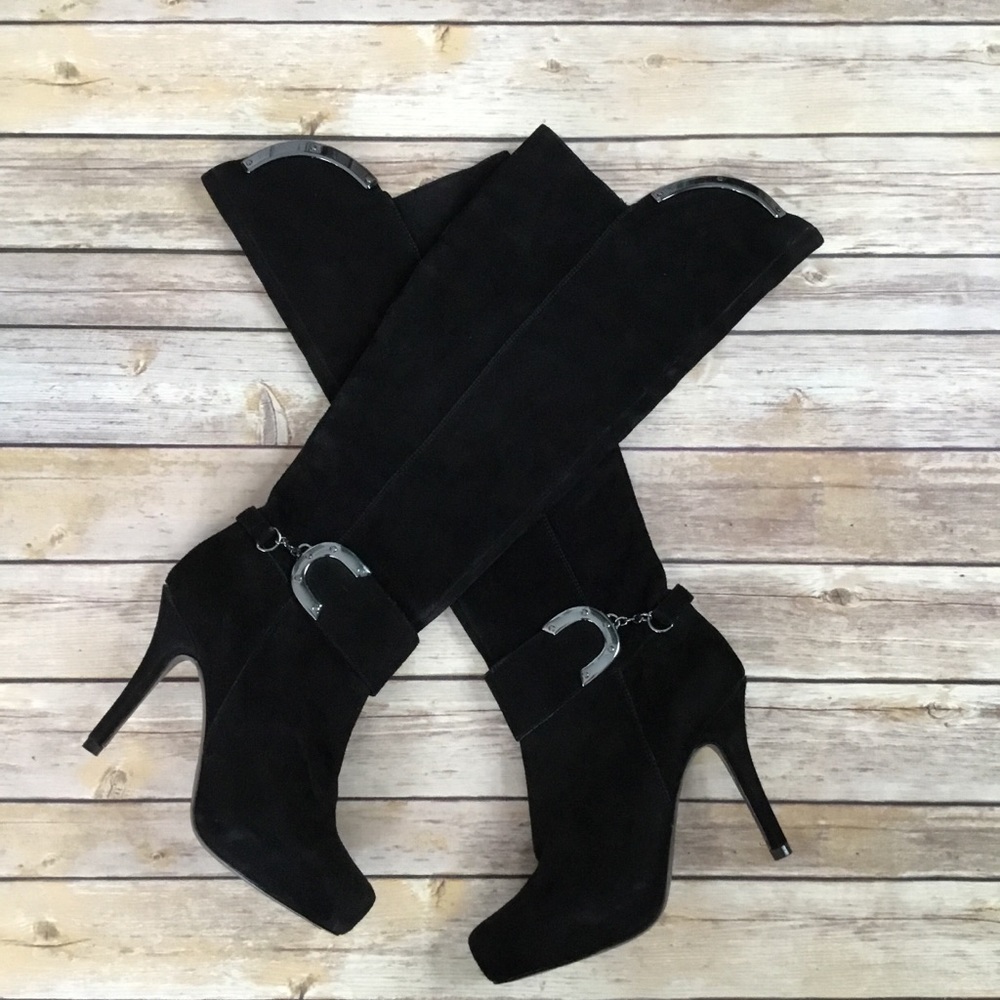 Isola Claris black suede knee high boots 8